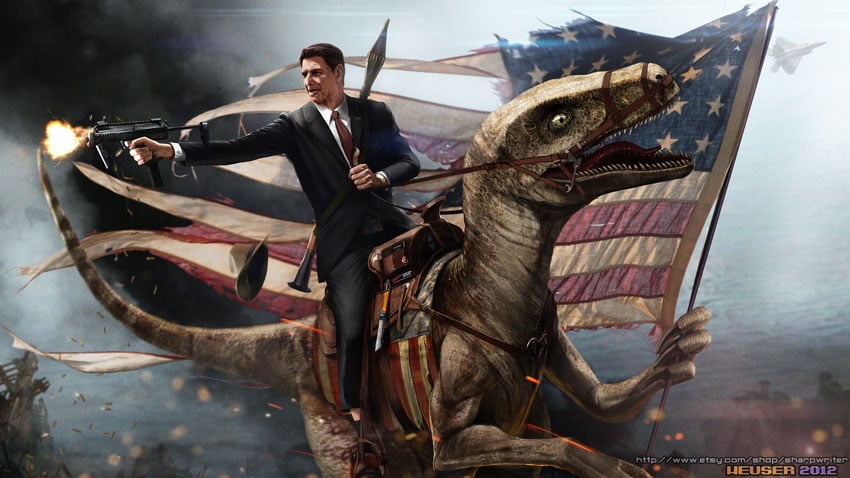 ronald_reagan_riding_a_velociraptor_by_s