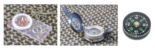 From L to R: Orienteering, Lensatic and Button Compasses