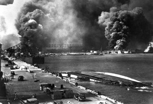 Burning Ships in Pearl Harbor Dry-docks, 7 December 1941