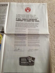 Magpul takes out a full page ad in the Sunday Denver Post taking our case directly to the electorate.