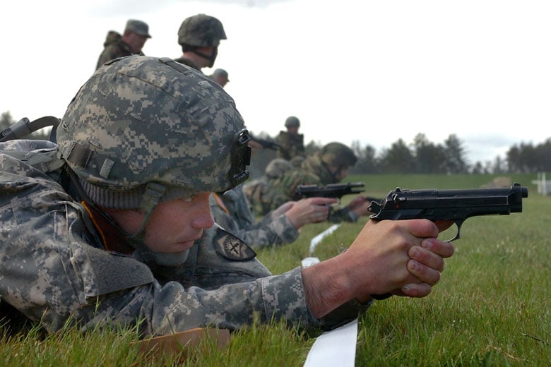 Soldier Shooting Pistol Prone